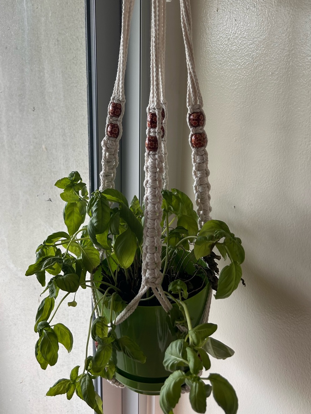 Vintage Macrame Plant Hanger w/ Floral Beads